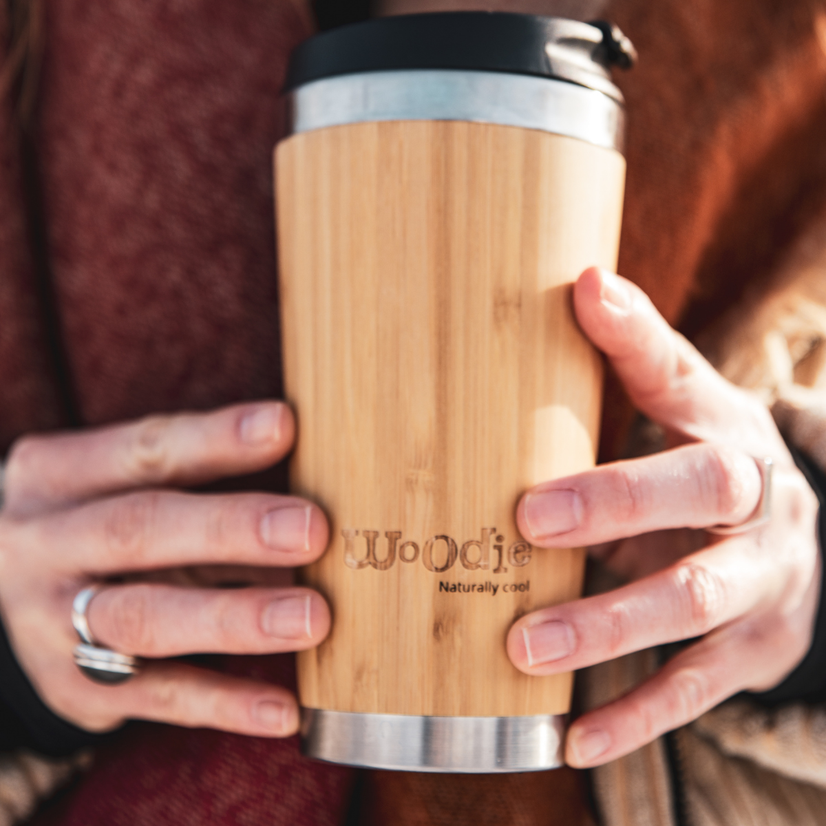 Stainless steel mug with natural bamboo coating - 430 ml