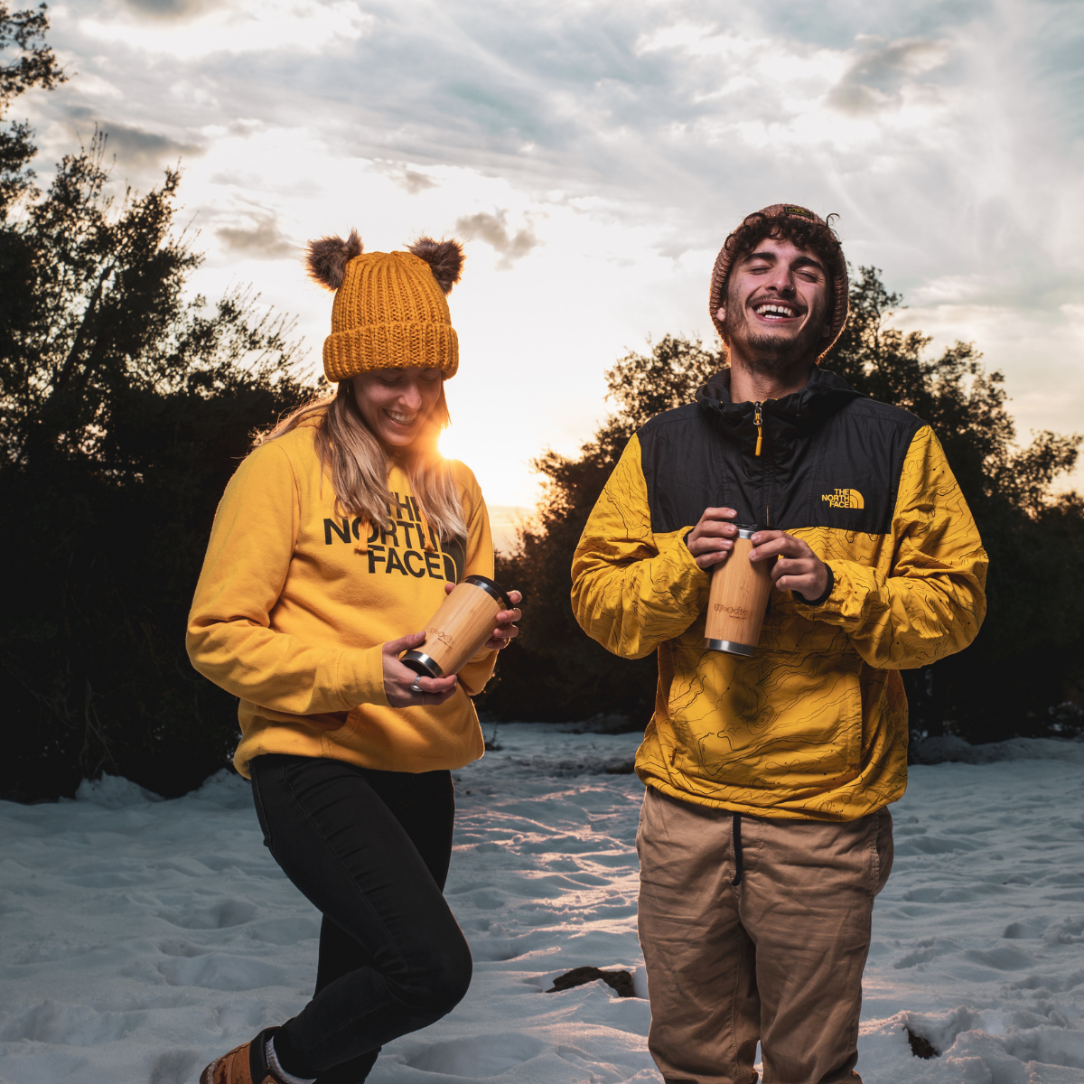 Stainless steel mug with natural bamboo coating - 430 ml