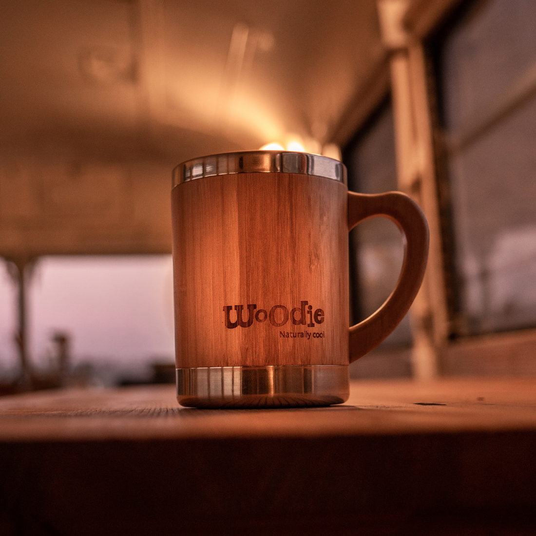 Stainless steel mug with natural bamboo coating - 280 ml
